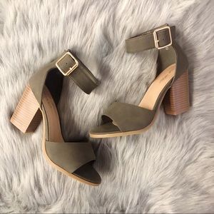 olive green open toe booties